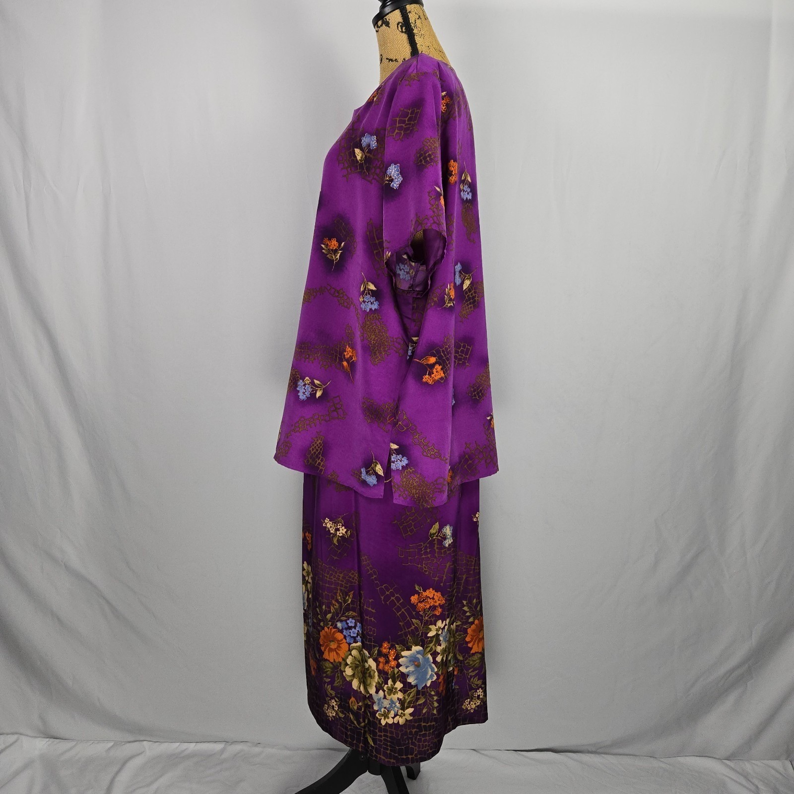 VTG Maggie Sweet Skirt Set 3X 2X Purple Floral 2Pc Midi Co-ord Y2K Cottagecore