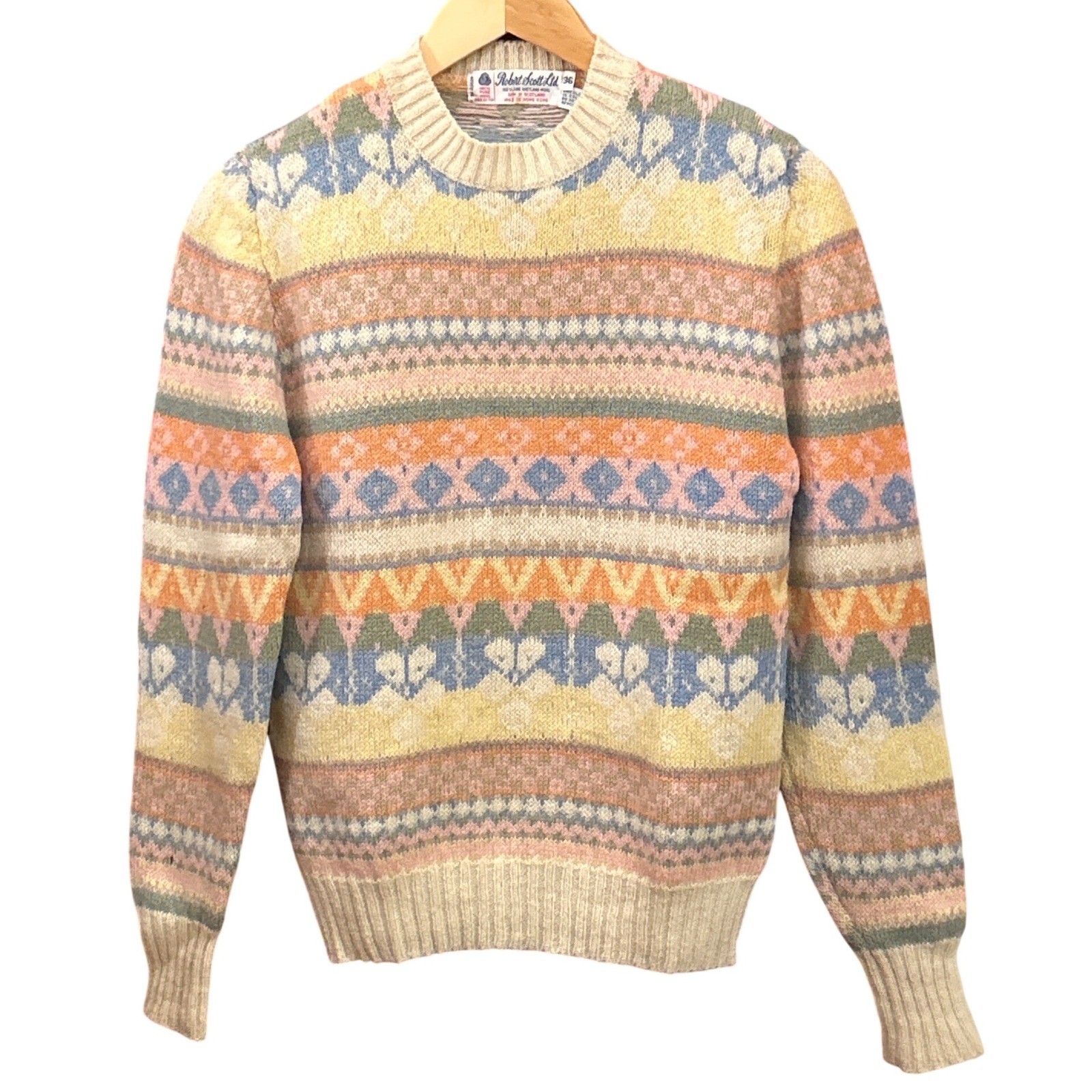 Vintage Shetland Wool Fair Isle Sweater Robert Scott Scotland Womens 36