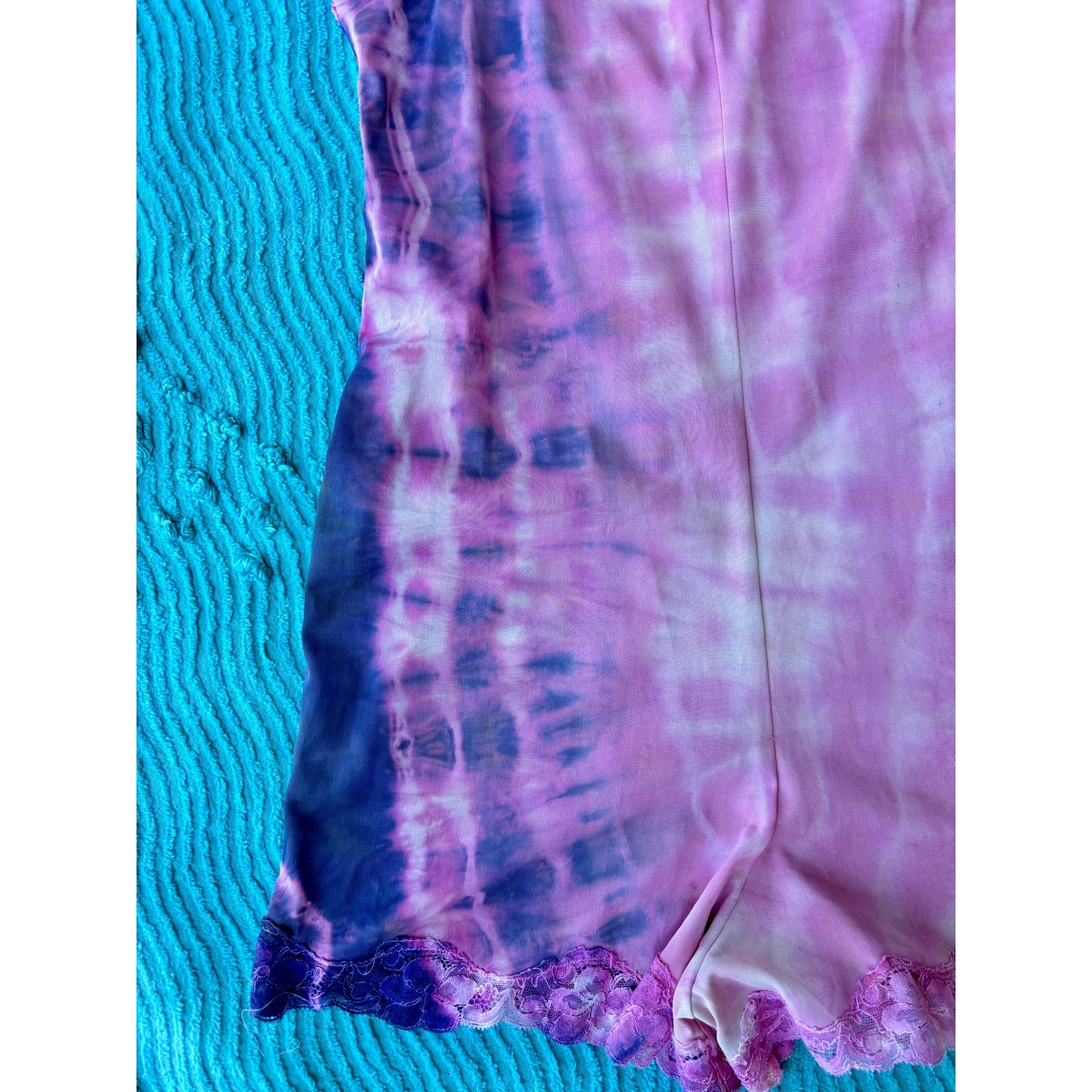 Vintage Reworked Teddy Lingerie Pink Purple Tie Dye Upcycled Bodysuit Lingerie