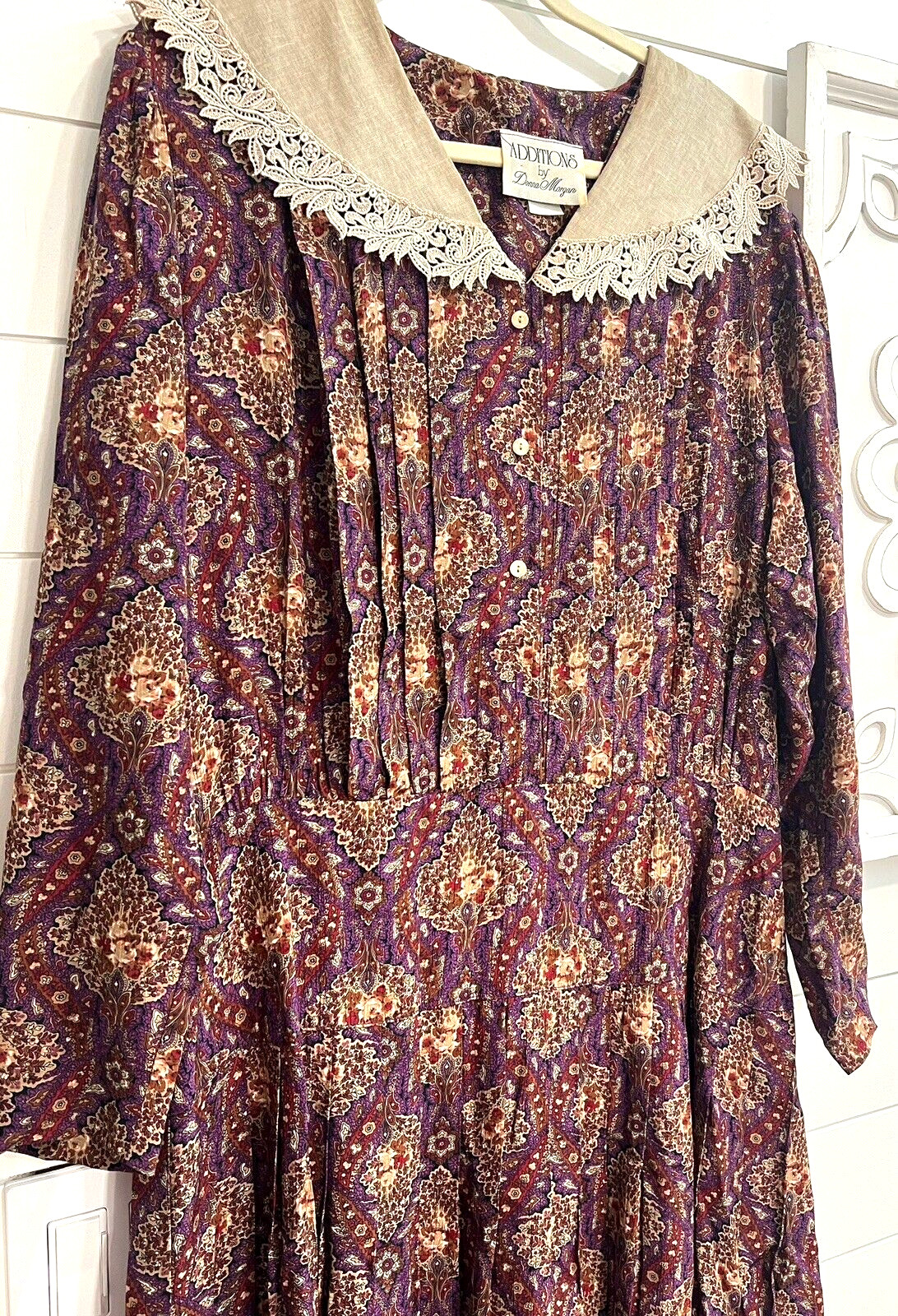 VTG Union Made Dress SZ 14 Sailor Collar Drop Waist Pleated Donna Morgan USA