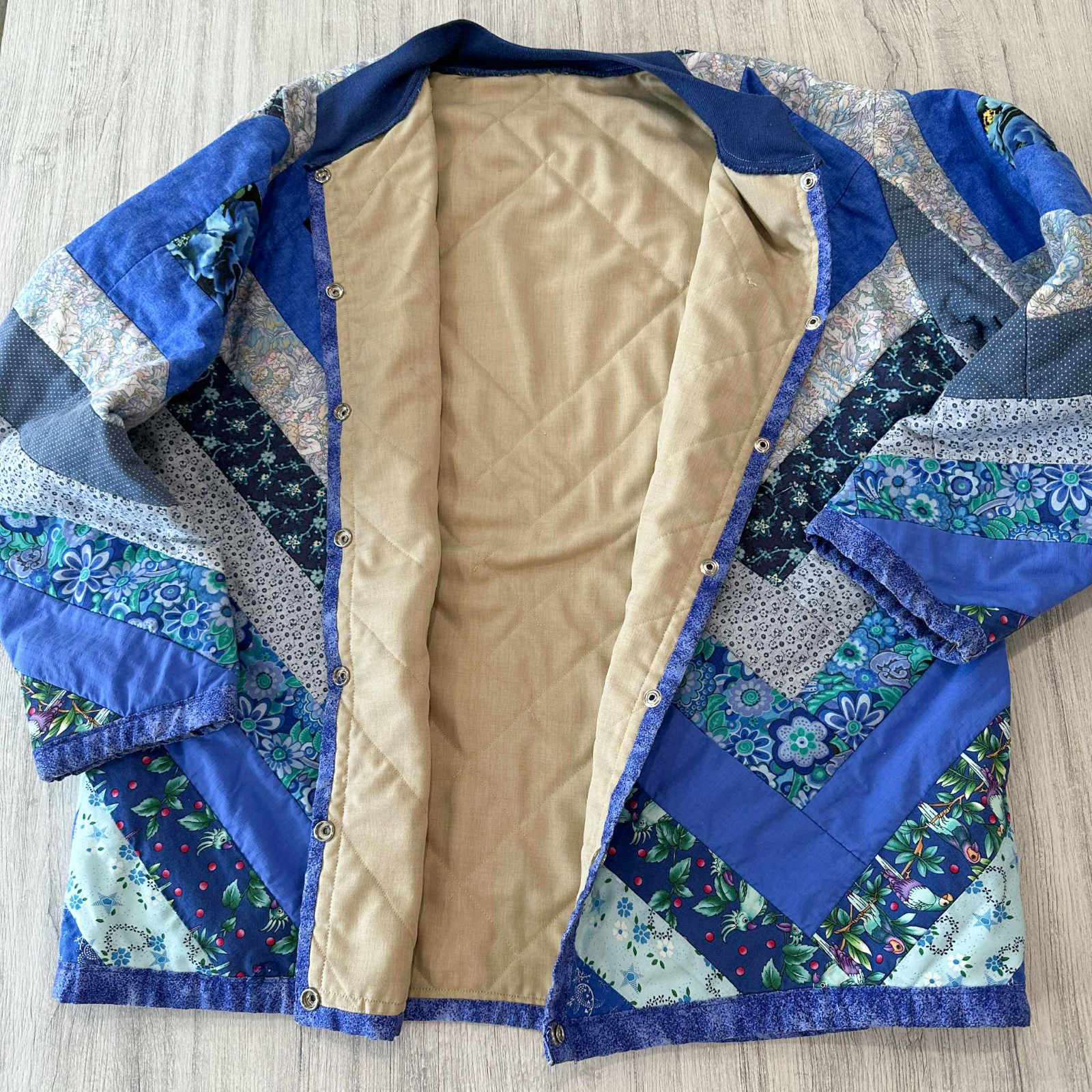 Vintage Patchwork Quilted Blue Shabby Chic Floral Granny Core Jacket Coat