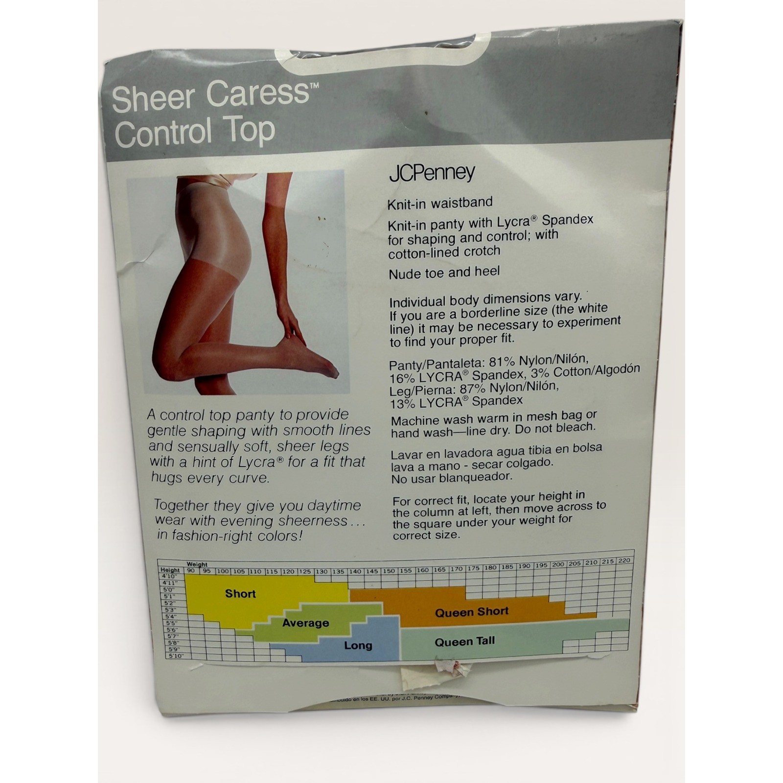 Vtg JCPenney Sheer Caress Control Top Pantyhose Olive Queen Tall USA Made Drag