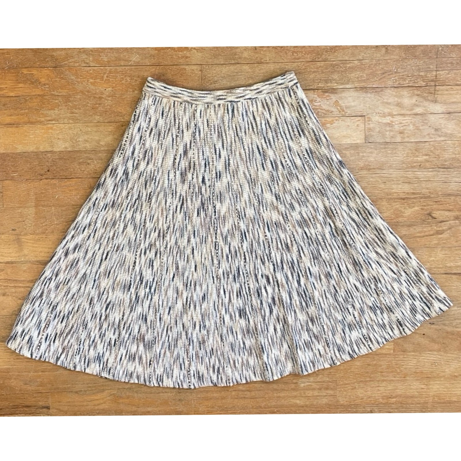 Vintage Knit Acrylic Skirt Size S/M 28-30″ Elastic Waist 1970s Striped A-Line