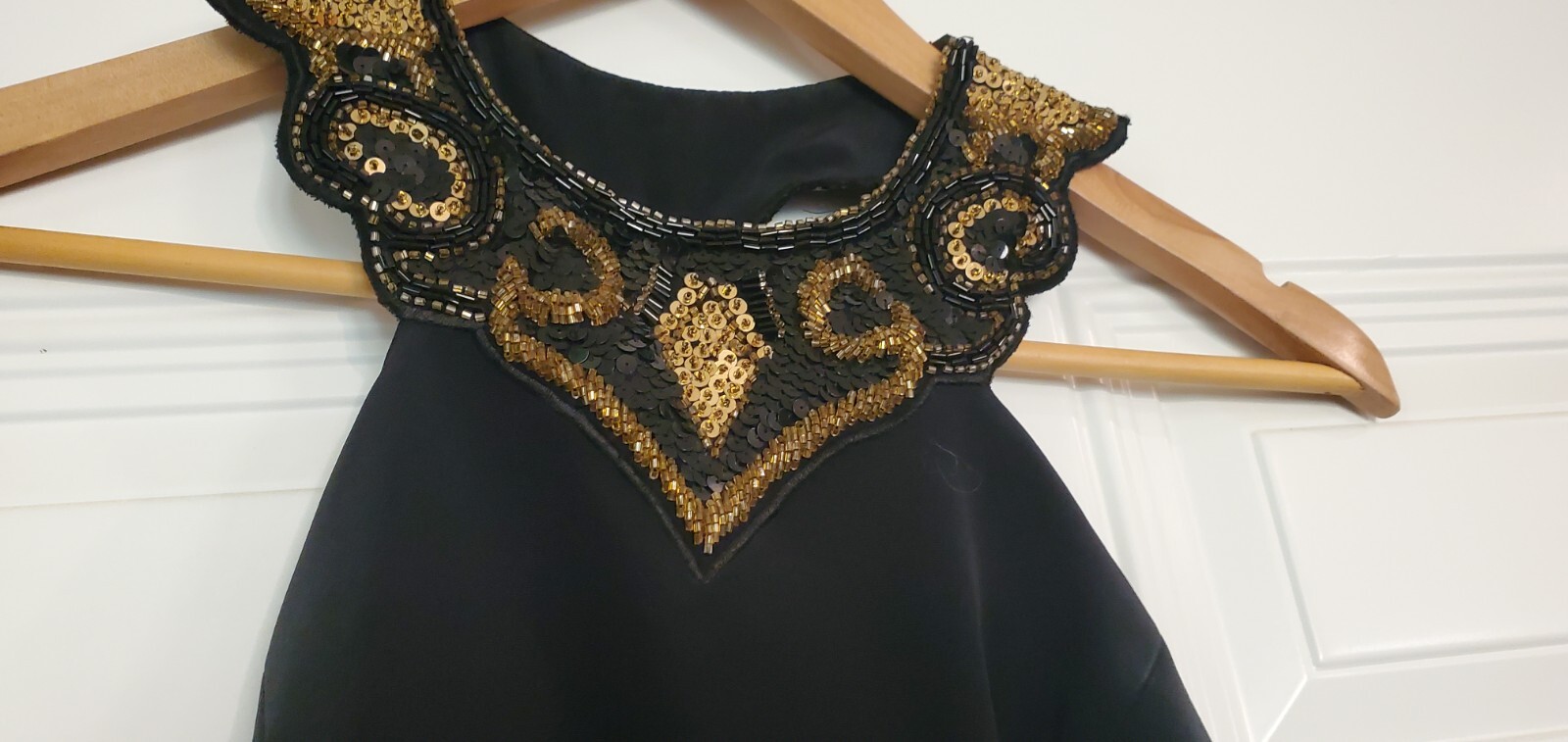 Vintage Niteline Beaded Sequins Backless Long black &gold Gown Small Med