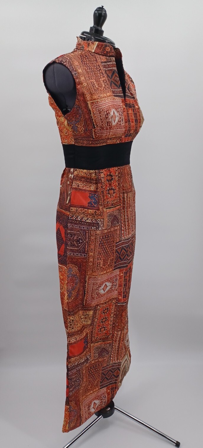 Vintage OOAK ! MOD Print 1960s 70s Handmade Hoffman California Boho Maxi Dress