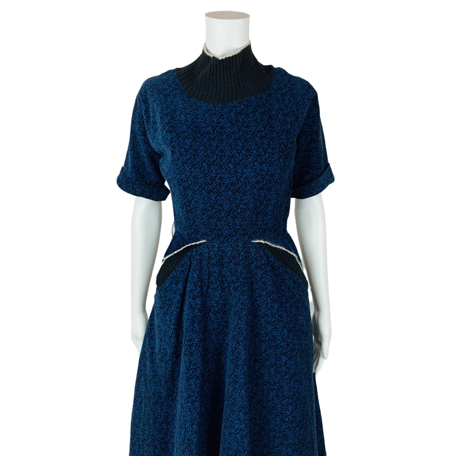 Vintage 1950s Blue Corduroy Dress Speckled Batwing Winter Turtleneck Minx Modes