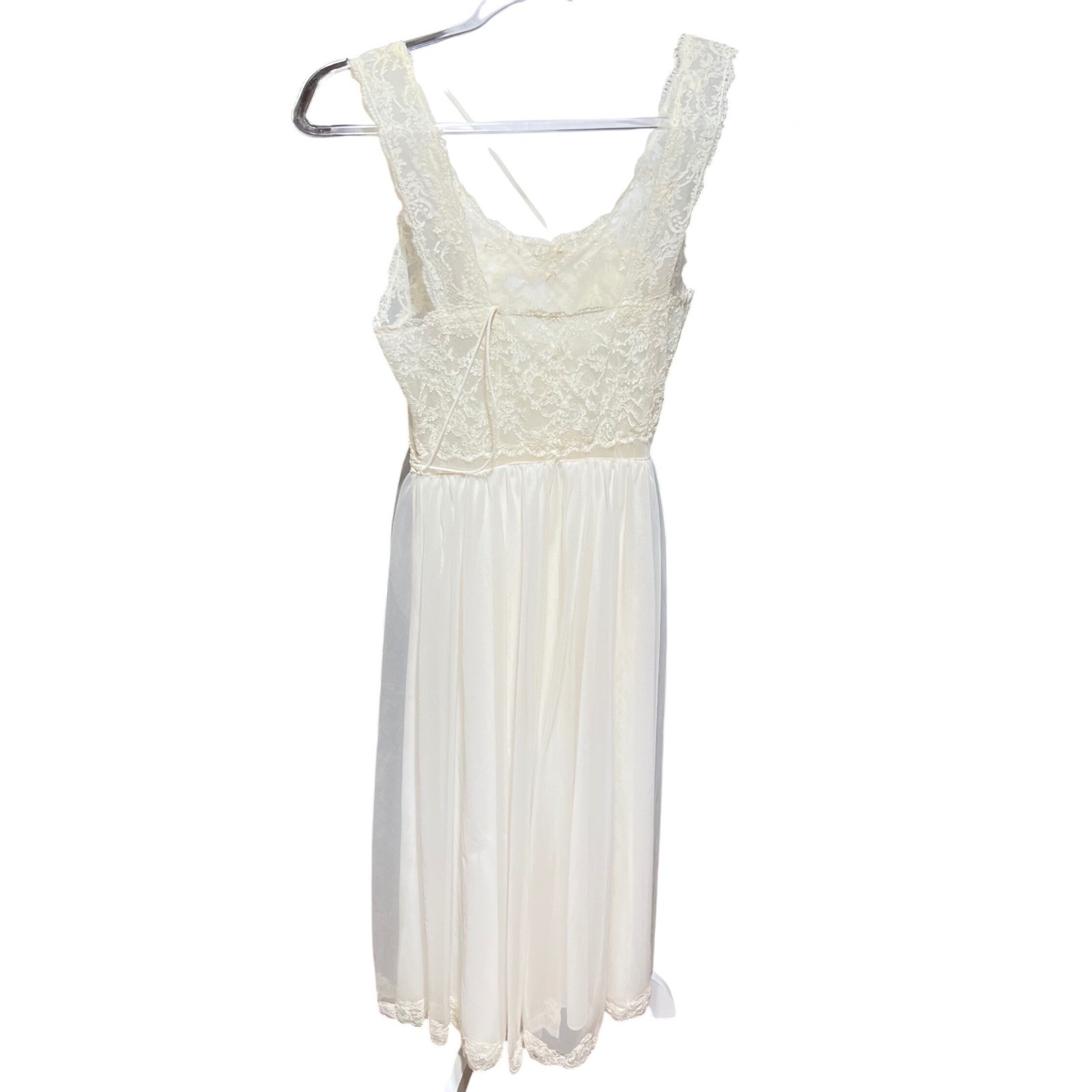 Vintage Ivory Lace Peignoir Set Bridal Nightgown and Sheer Robe Pearl Detail