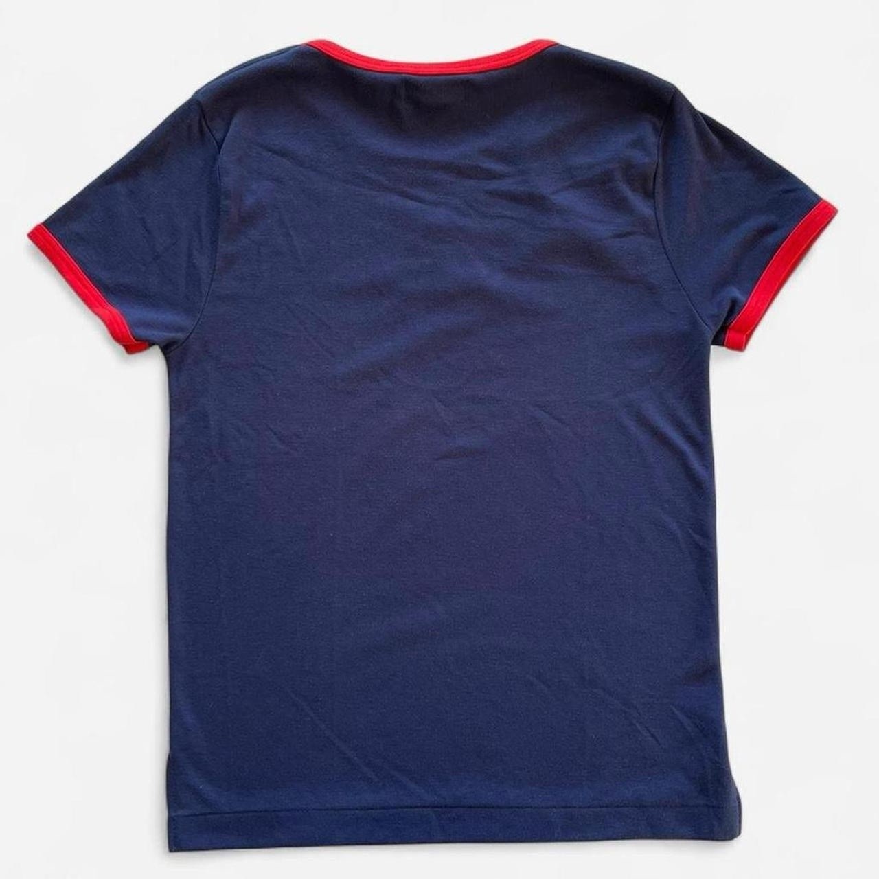 Vintage Avantique Retro Navy Blue Red Ringer Tee Shirt with Embroidered Sailboat