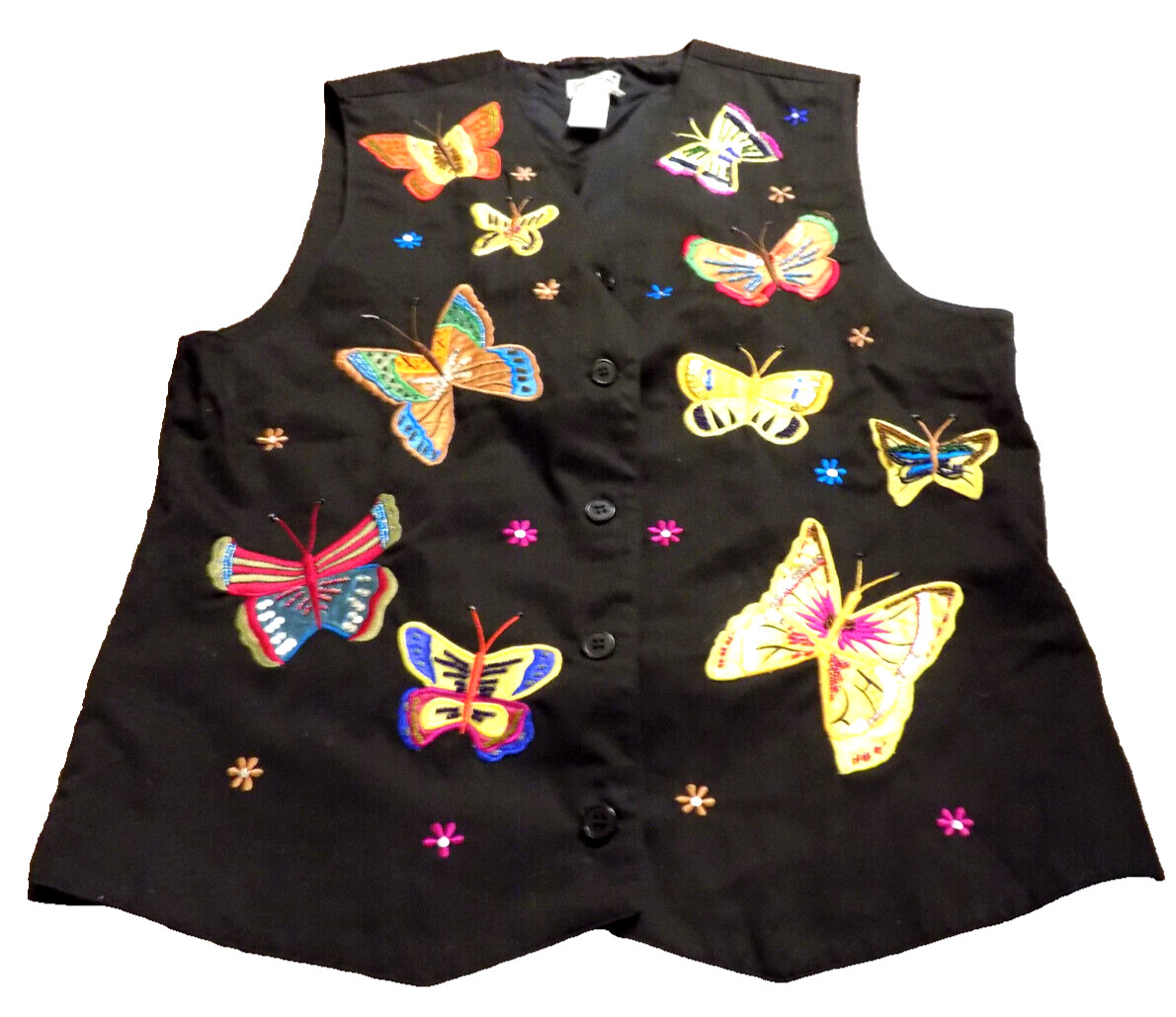 Vtg Conversations Jill Rogers Applique Beaded Sequin Butterflies Flowers Vest M