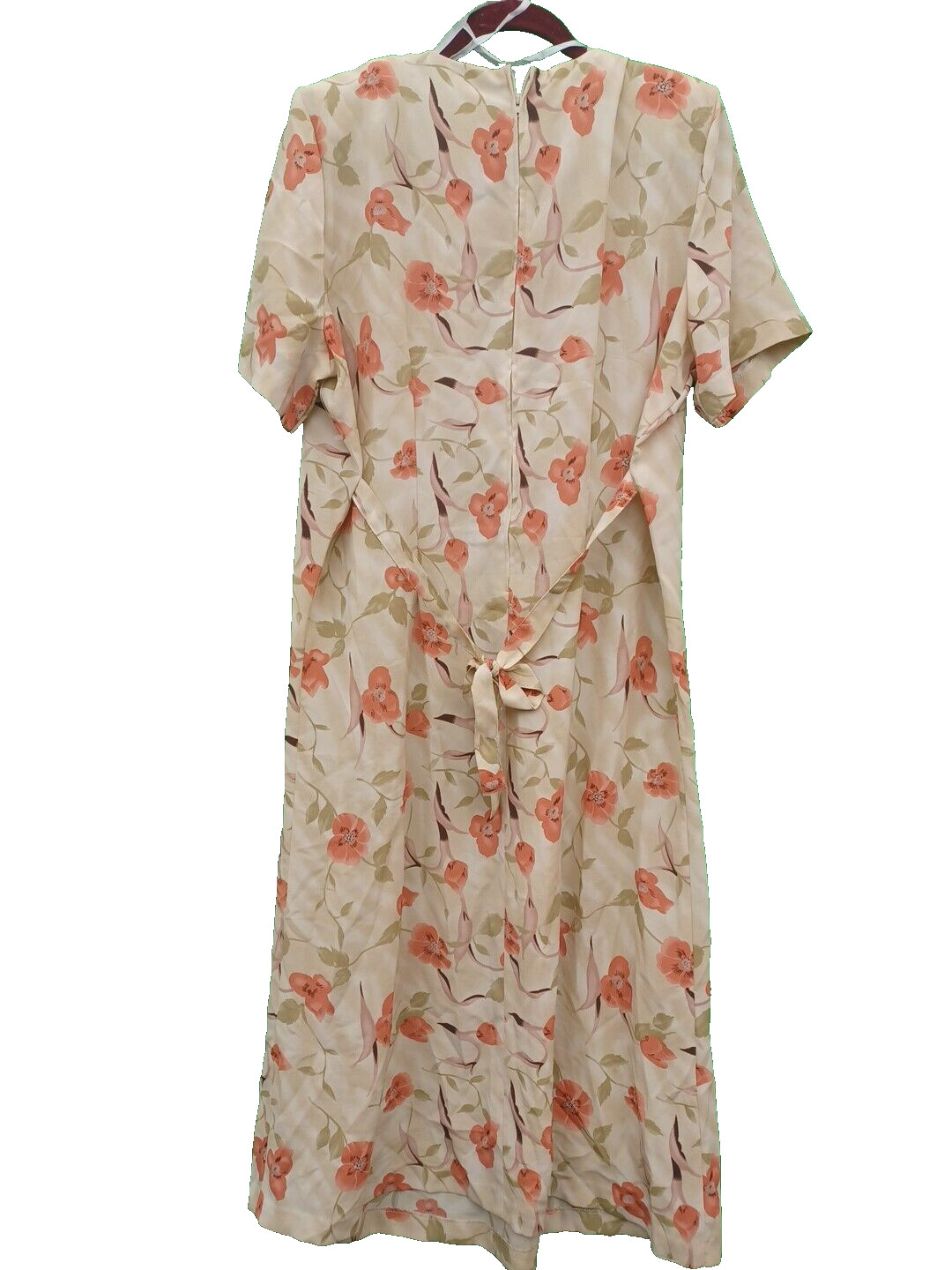 Vintage Lady Darian Dress 18W Cream Red Floral Tie Waist Tea Dress Shoulder Pads
