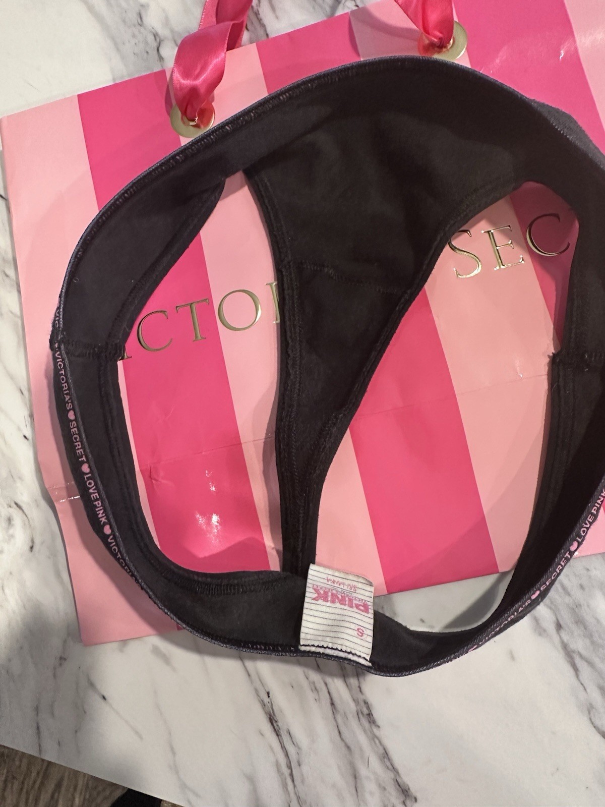 Vintage Year 2000 Victoria’s Secret PINK Cotton Thong Dark Gray/black Small Y2K
