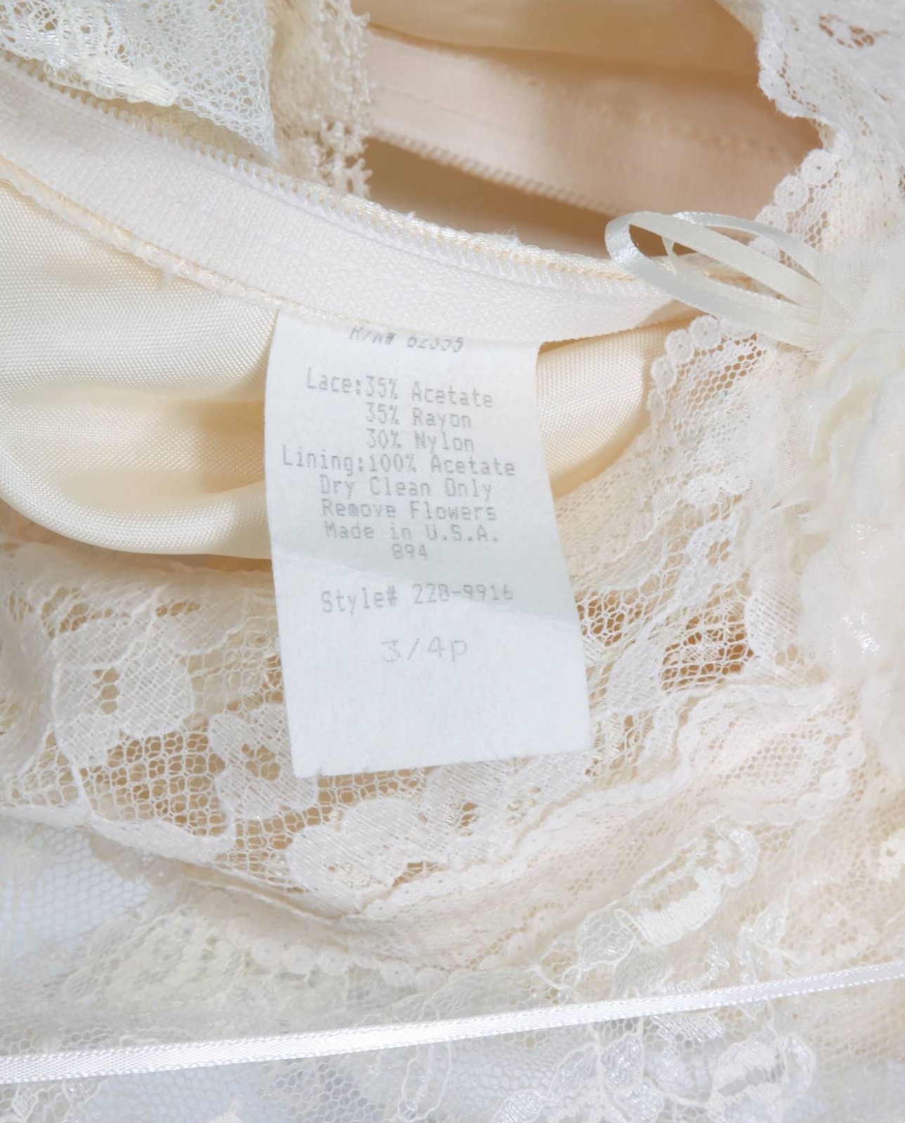 Vtg 1970s does 30s Lace Drop Waist Goddess Wedding Dress Flutter Sleeve 3/4 /610