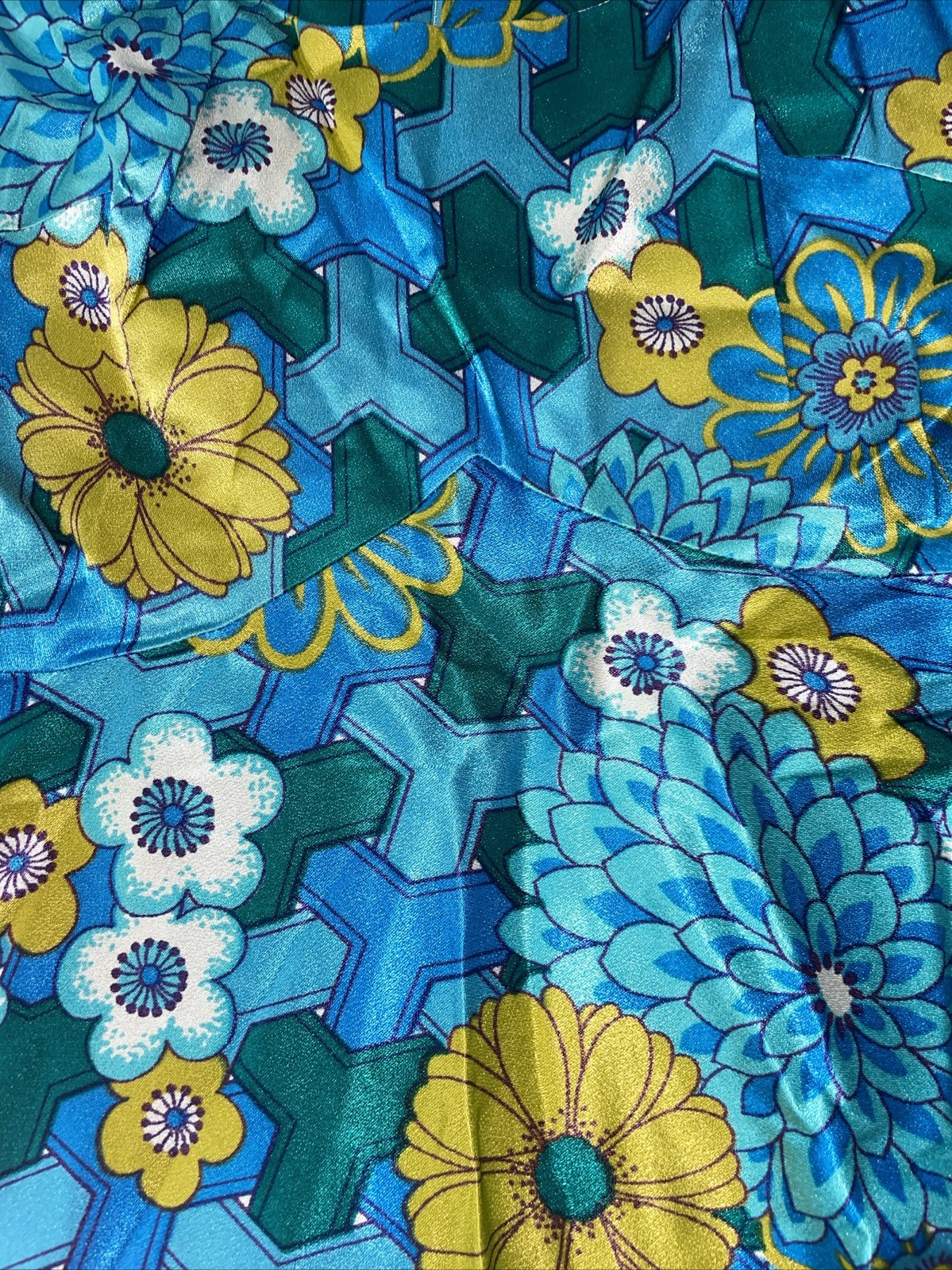 Vintage 1960s Elinor Blue Bright Floral Cocktail Party Dress Size 12