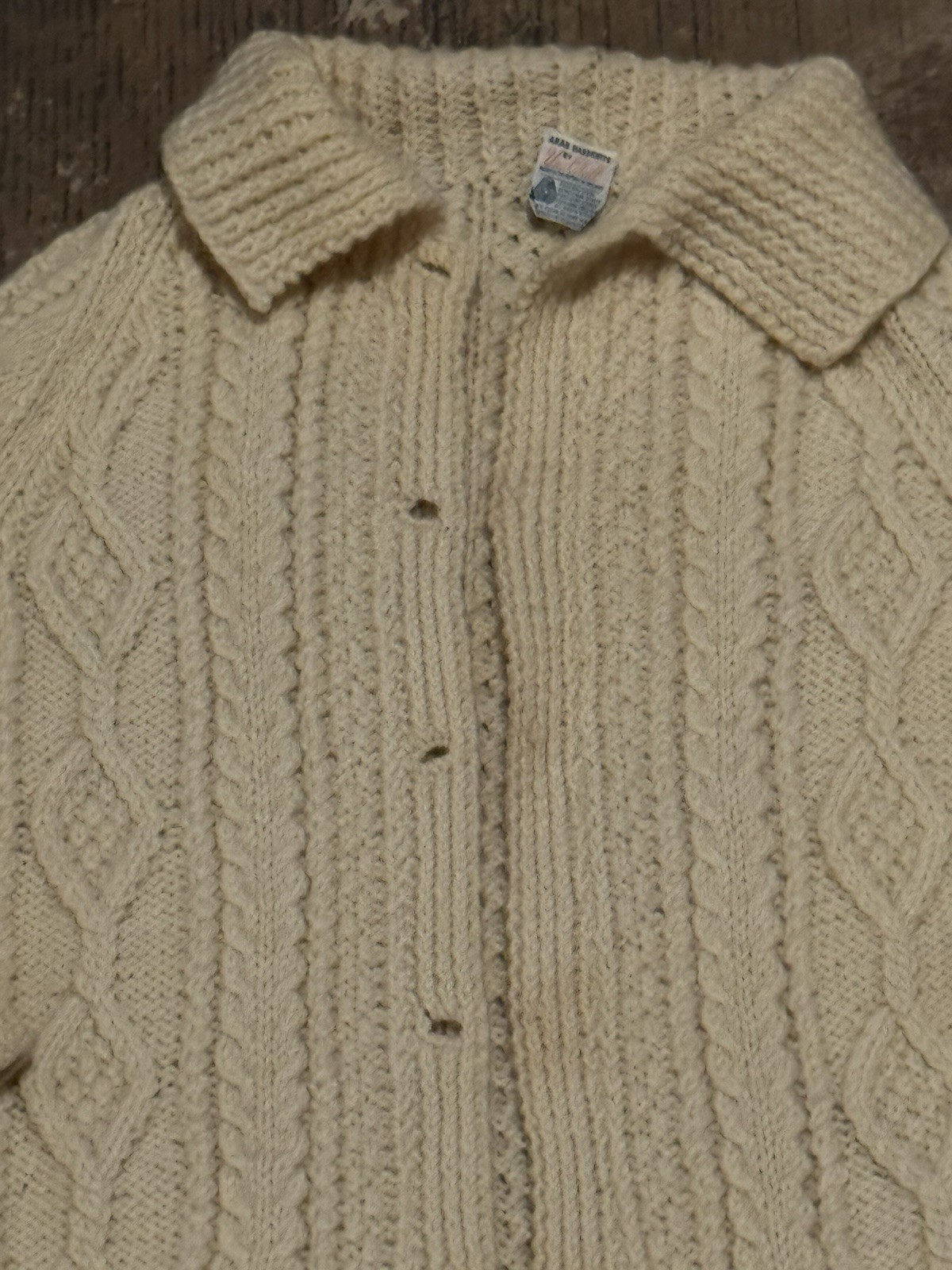 Vintage Una O’Neill Aran Handknits Wool Cardigan Sweater Irish Cream White