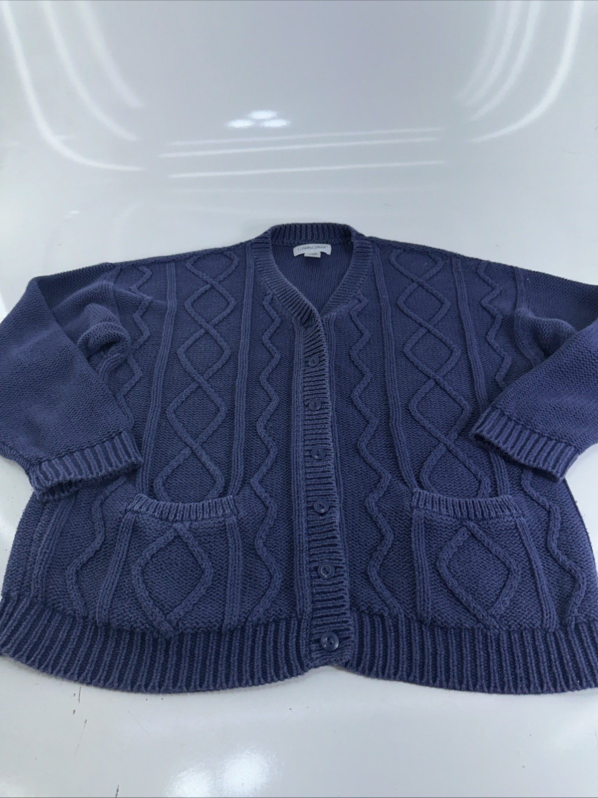 Women’s Cabin Creek Cardigan Size Large 7- Button Cable Knit Blue Sweater