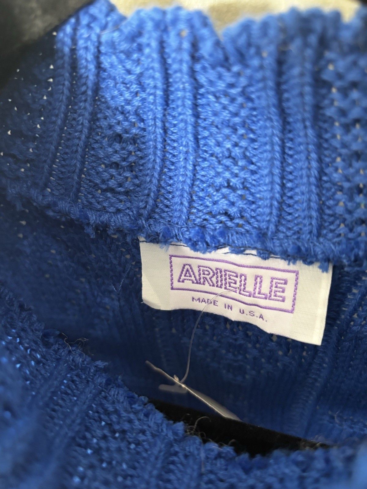 Vintage 1980s Arielle Made In USA – Granny Blue Knit Sweater Women’s Large NWT