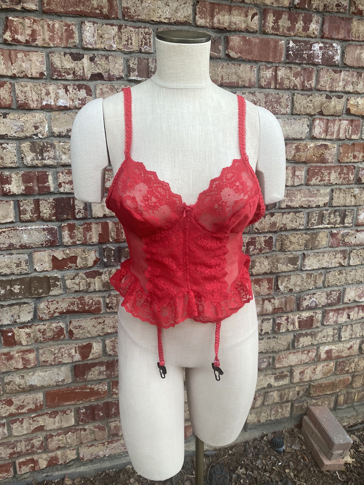VTG Red Lace Lingerie No Brand Sz L Garter-Fredericks Of Holly-OS (2 Piece Lot)