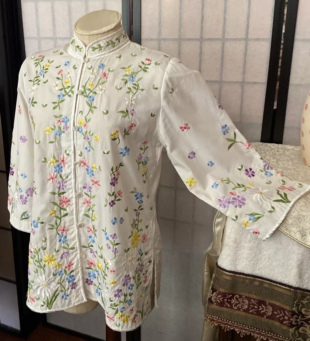 Chuchi Phillipines VTG 50/60s Intricately Embroid’d Floral Blouse Wom Estim S/M