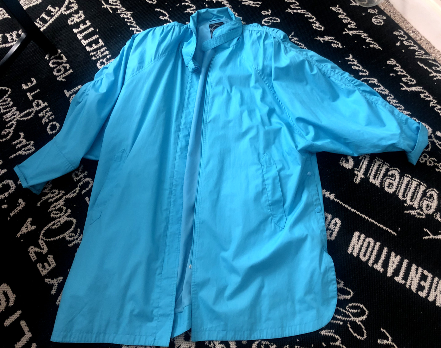 Unworn Vtg Turquoise Blue M L FOXLAND ZIP Windbreaker LONG JACKET COAT Lined