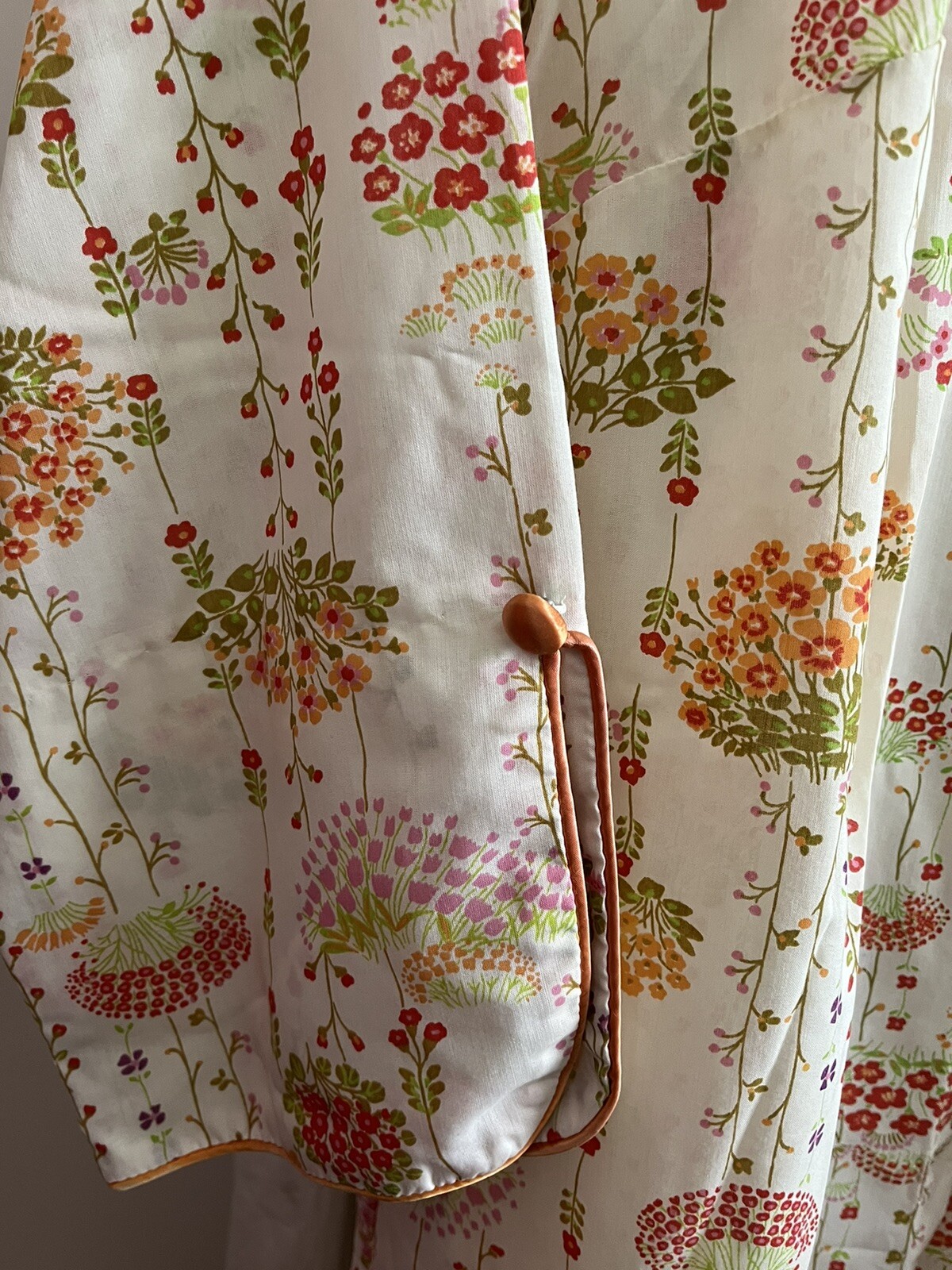 70’s I.Appel Vintage Floral Long House Coat Button Up Robe Orange Cream