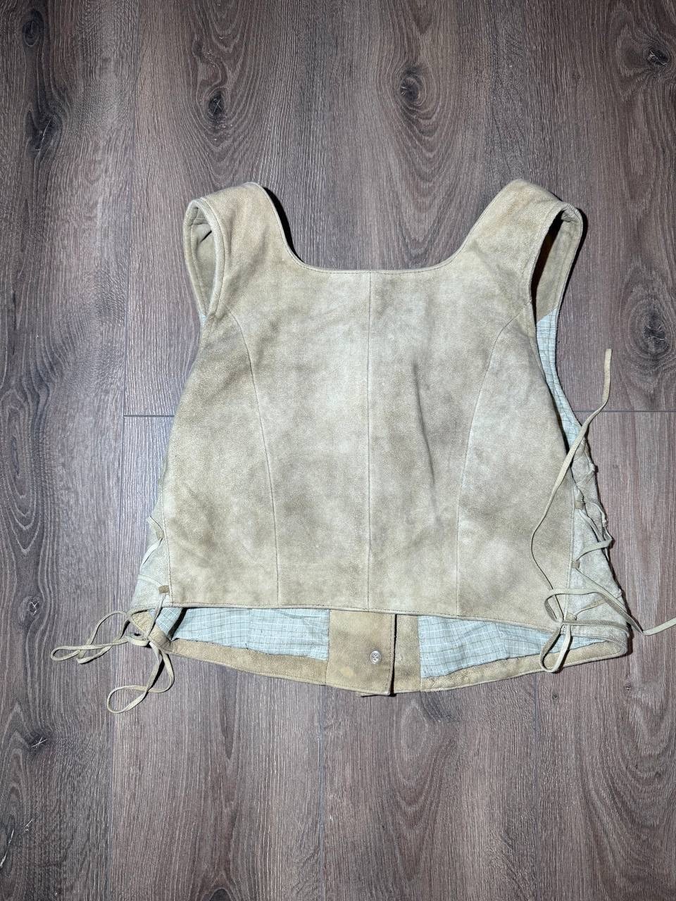 Vintage Suede Leather Trachten Vest Womens Dirndl Corset Waistcoat Size L 42