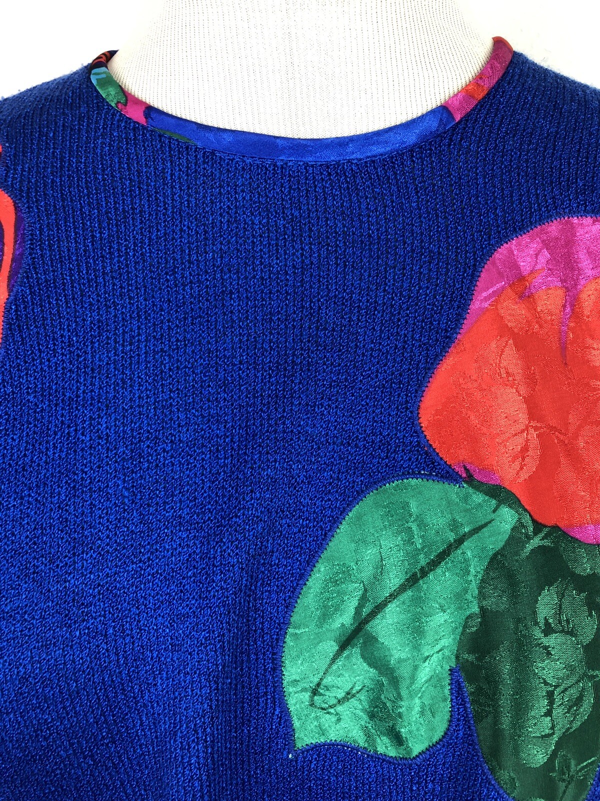 VTG 1980s Sweater Sz 8 Medium Anthony Sicari Bold Colors Flowers Dolman Slv USA