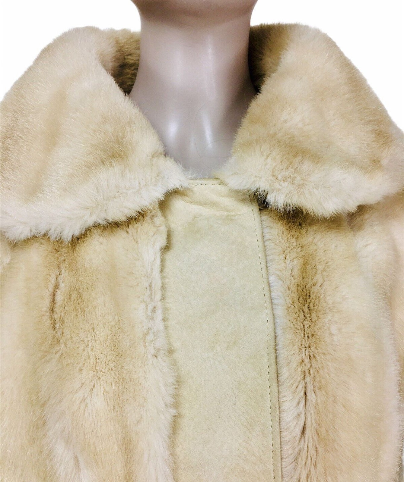 VTG 60s Lilli Ann Beige Suede Leather Faux Fur Belted Mob Wife Penny Lane Coat