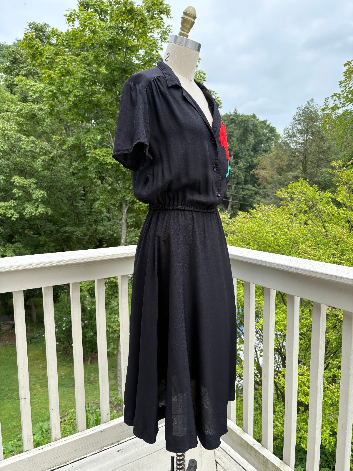 Vintage Miss Ashlee 1940s 50s Inspired Shirt Dress Medium Black Red Rockabilly