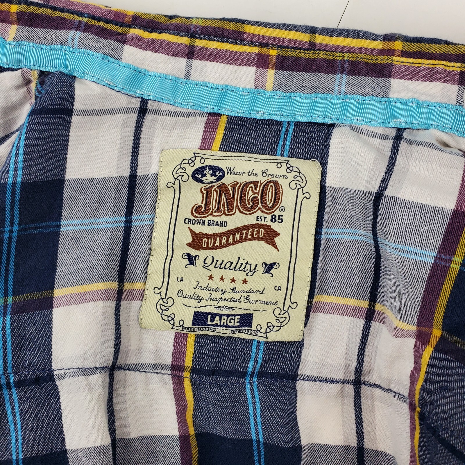 Vintage JNCO Shirt Womens Medium Blue White Tartan Plaid Button Up Casual Y2K