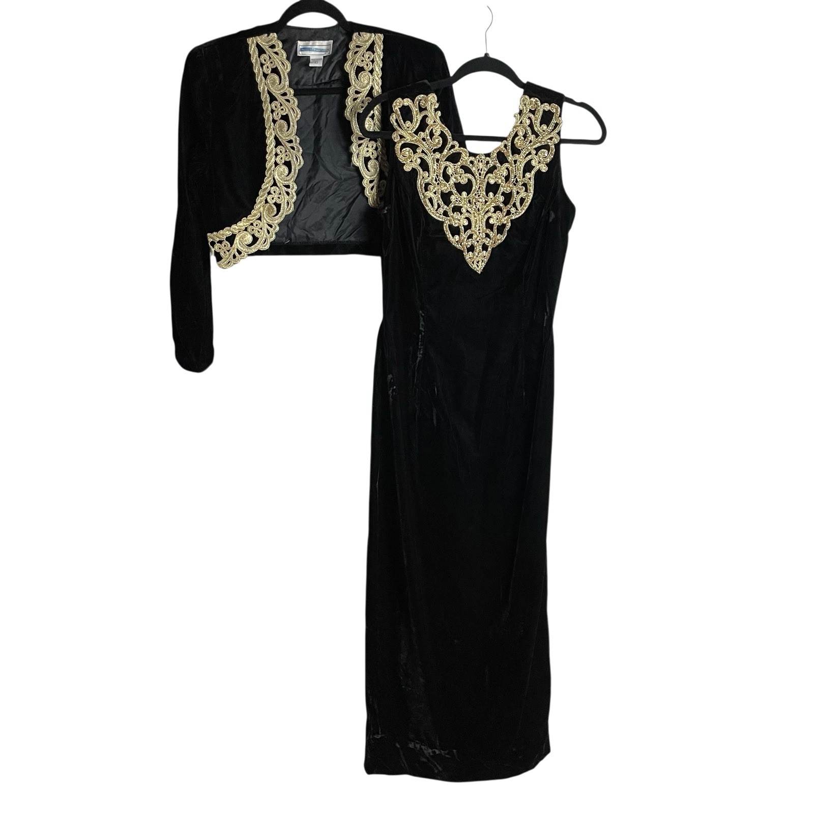 Vtg Scott McClintock Womens 2 Pc Formal Dress Bolero Jacket Size 10 Black Velvet