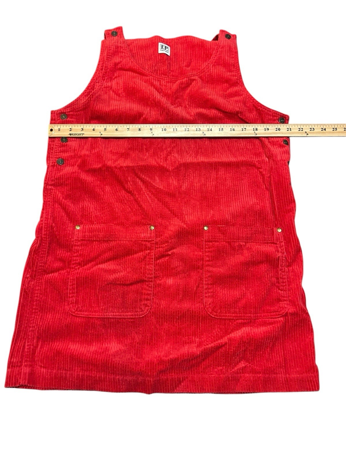 Vintage 90s Fast Pace Corduroy Overall Dress Large Red Pockets Y2K EUC