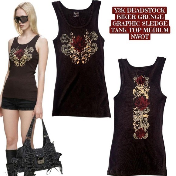 DEADSTOCK Y2K Gothic Rose Rhinestone Tank Top – Medium NWOT