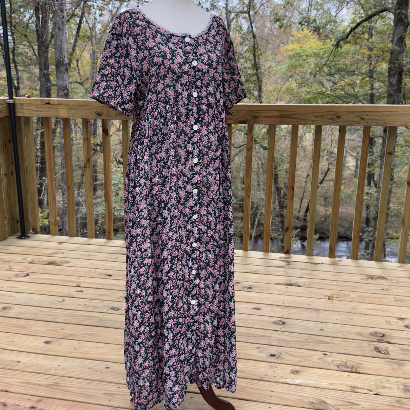 Vintage 90s Bonjour Floral Cottagecore Romantic Button-front Maxi Dress Medium