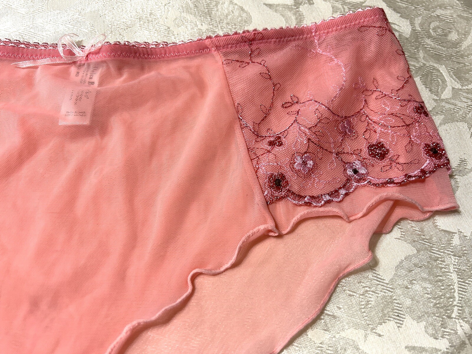 NWOT Vtg DELTA BURKE 6414 Embroidered Sheer Mesh Hipster 9/2X Pink Panties #108