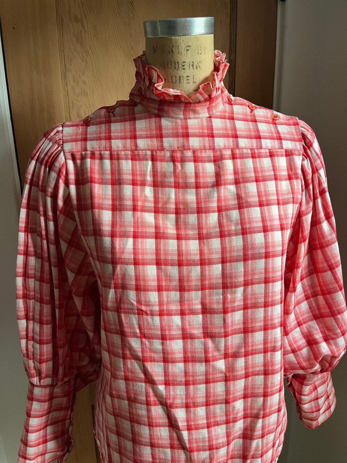 Vintage Cottage Core Victorian Prairie Plaid Blouse