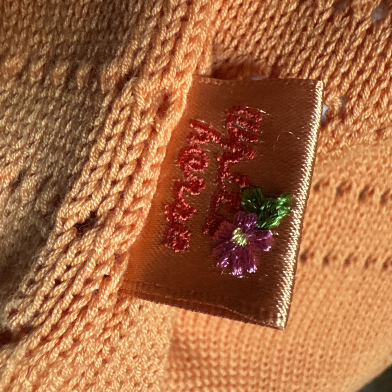 VNTG White Horse Knit Sweater Boho Art To Wear Geometric Pink Purple Orange S/M