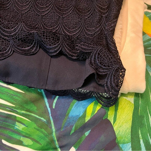 Vintage SL Fashions 14W/16W Dark Blue Lace Layered Church Office Cropped Blouse