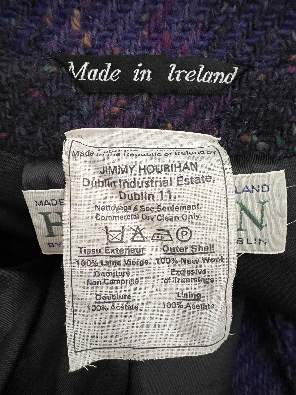 Vintage Jimmy Hourihan Sz 8 Purple Plaid Long Coat Wool Speckle Tweed Ireland
