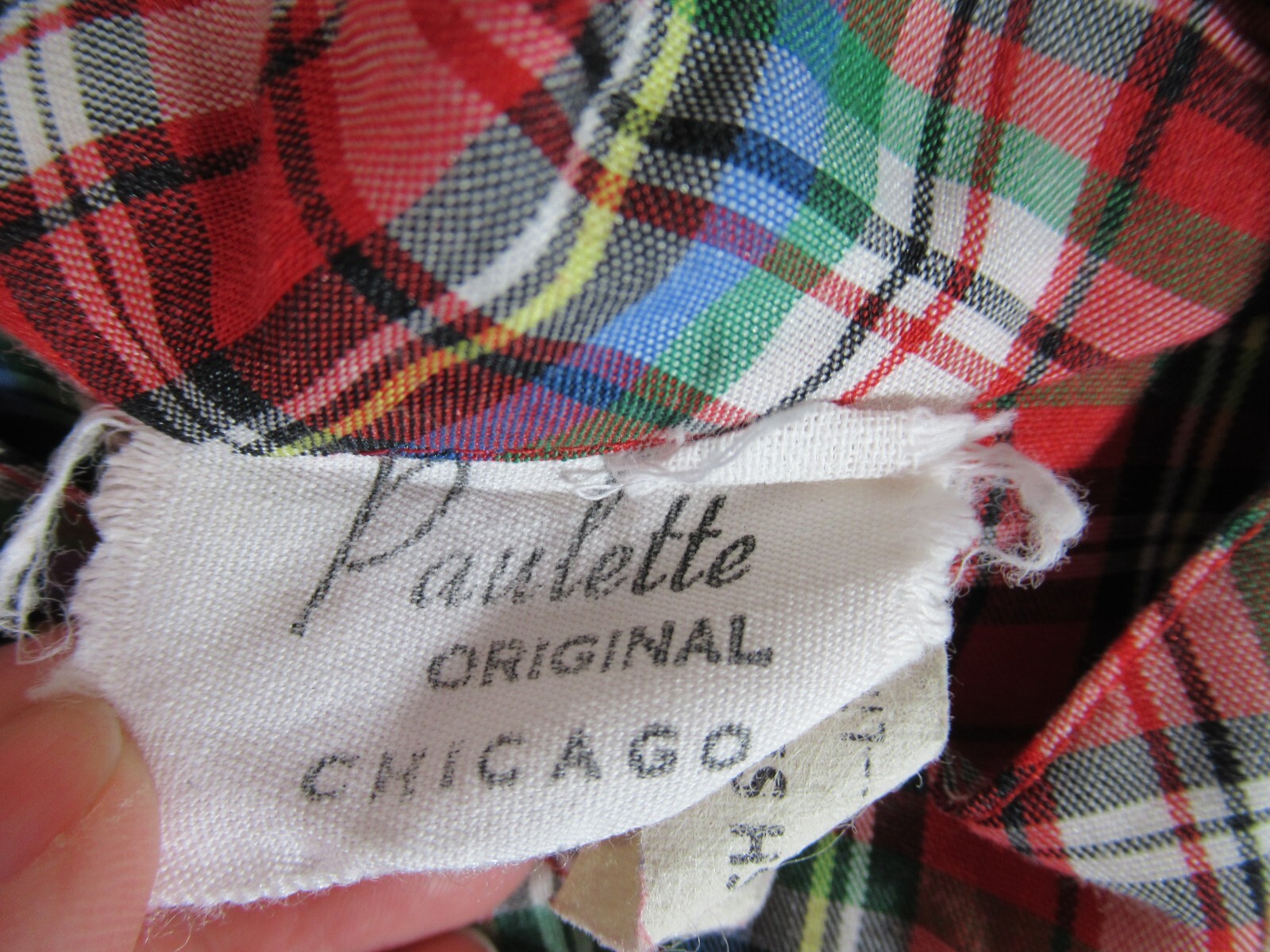 Vintage 50s 60s Paulette Red Plaid Tunic Blouse Women Lightweight Band Collar