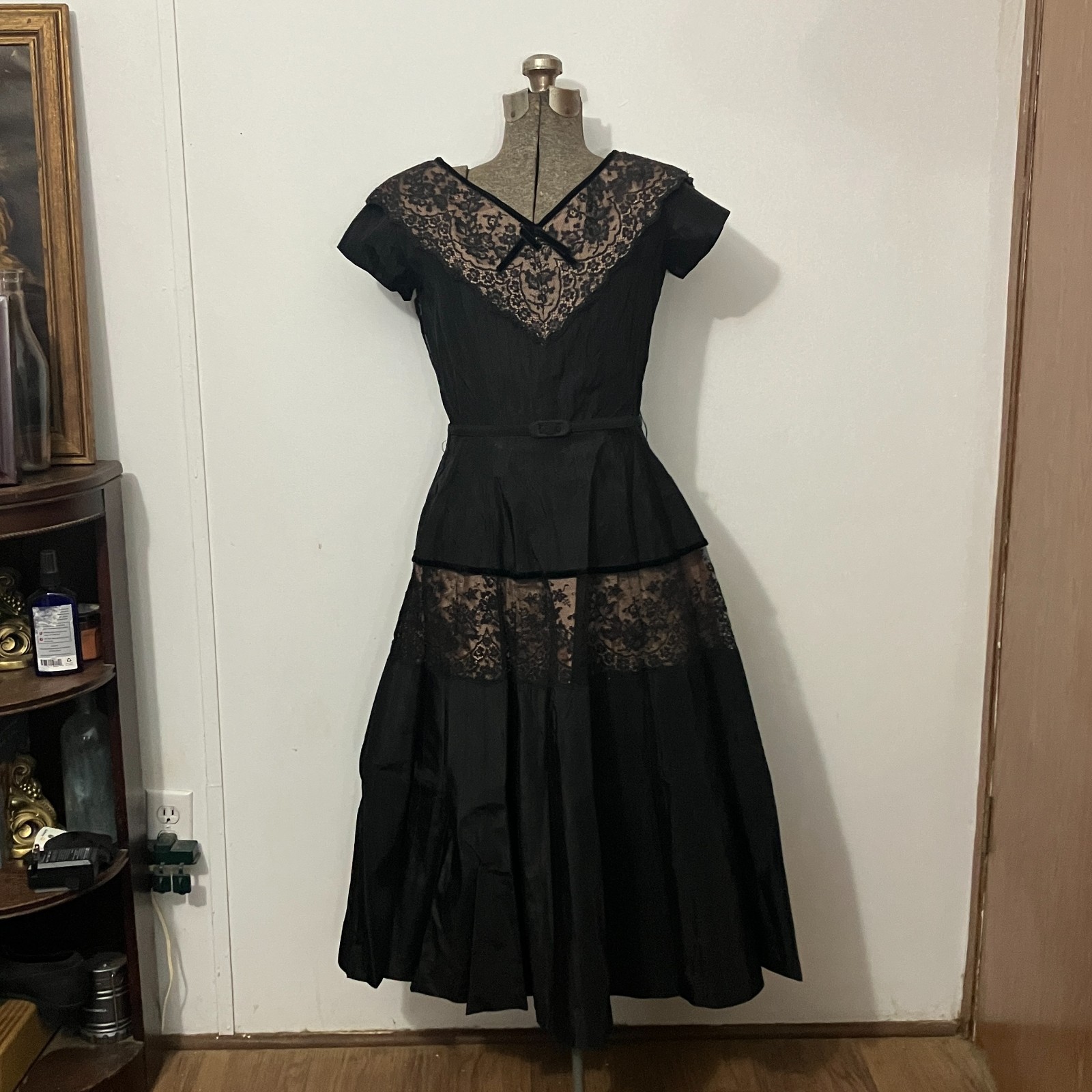 Vintage 1950’s Prima New York Cocktail / Evening Black Dress with Lace Accents