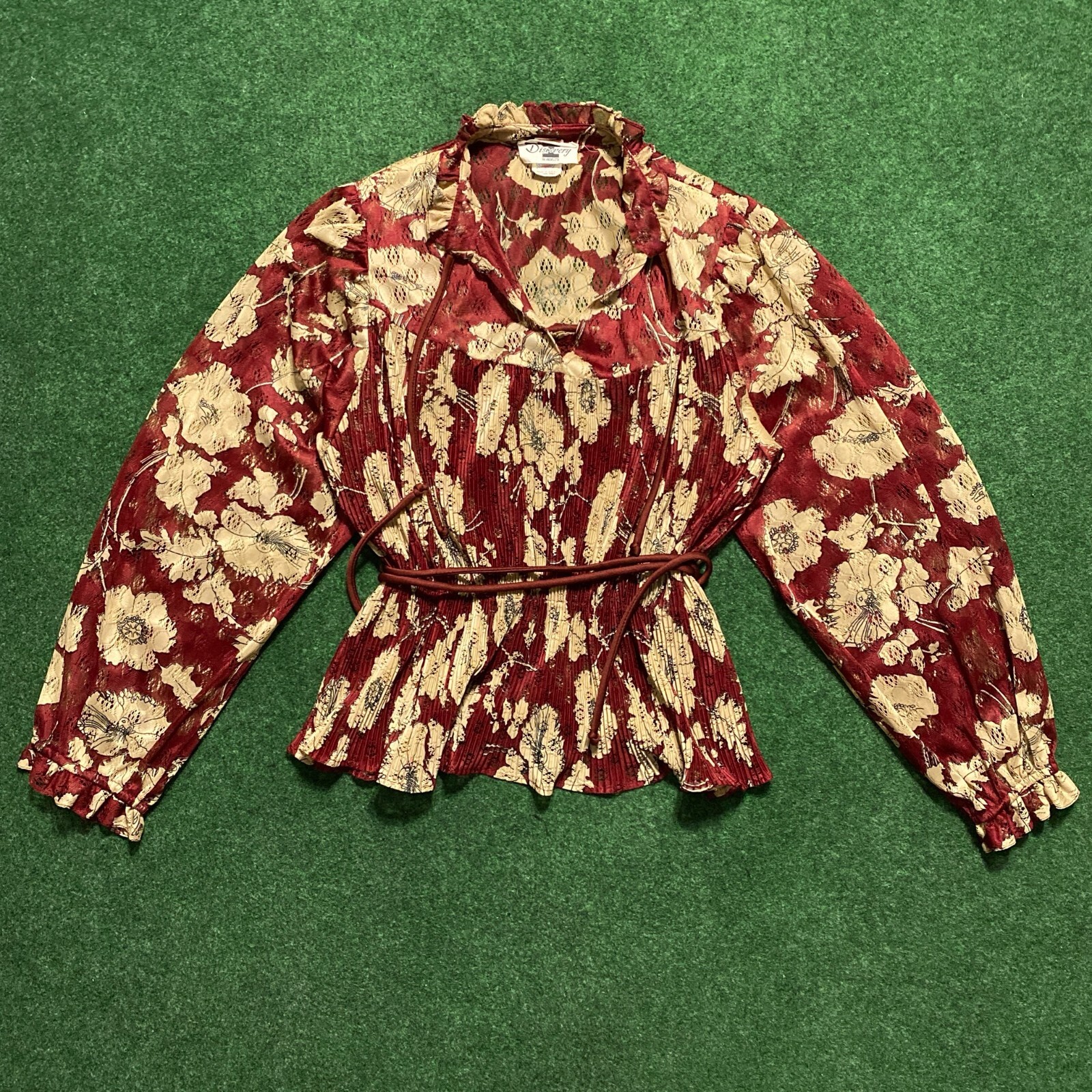 Vintage Women’s I Discovery Fashions LTD. Floral Lace Blouse Maroon-Red US 8