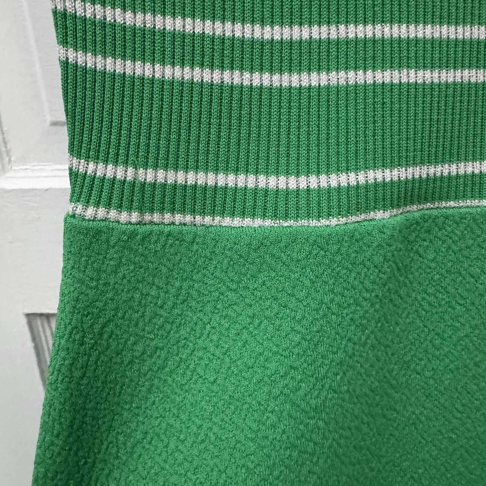 Vintage 60s 70s Green Mock Neck Maxi Dress XS Striped USA Sleeveless Mod