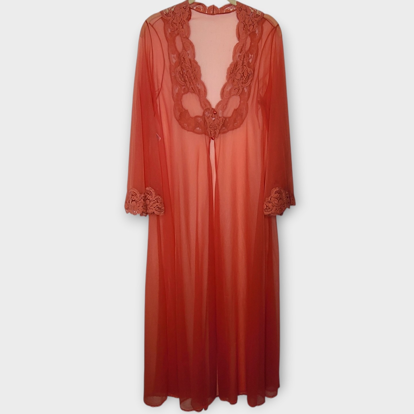 Vtg 60s 70s Glydons Lace Sheer Robe Peignor S Red Hollywood