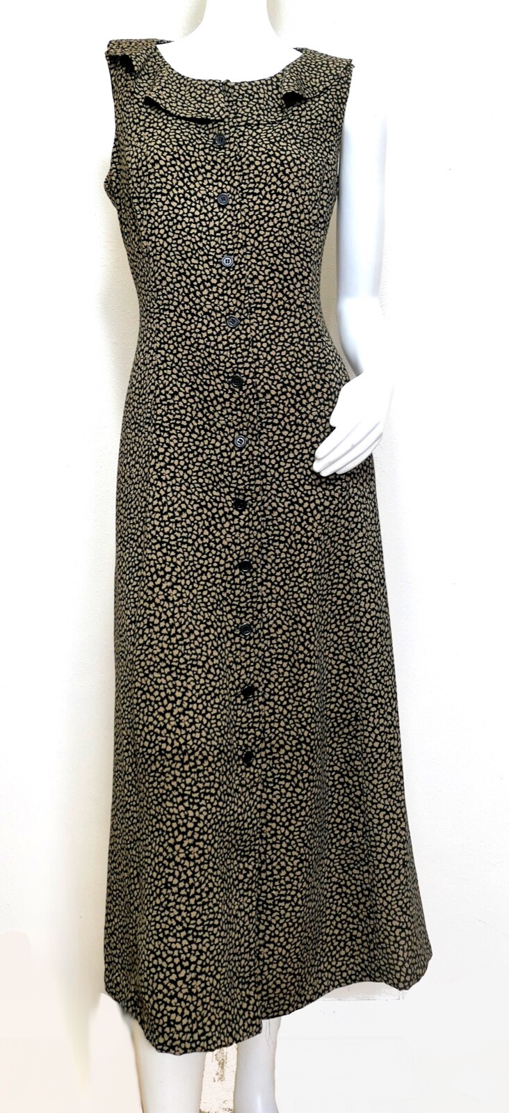 Vintage Retro Julian Taylor Sleeveless Flutter Collar Tailored Midi Shirt Dress