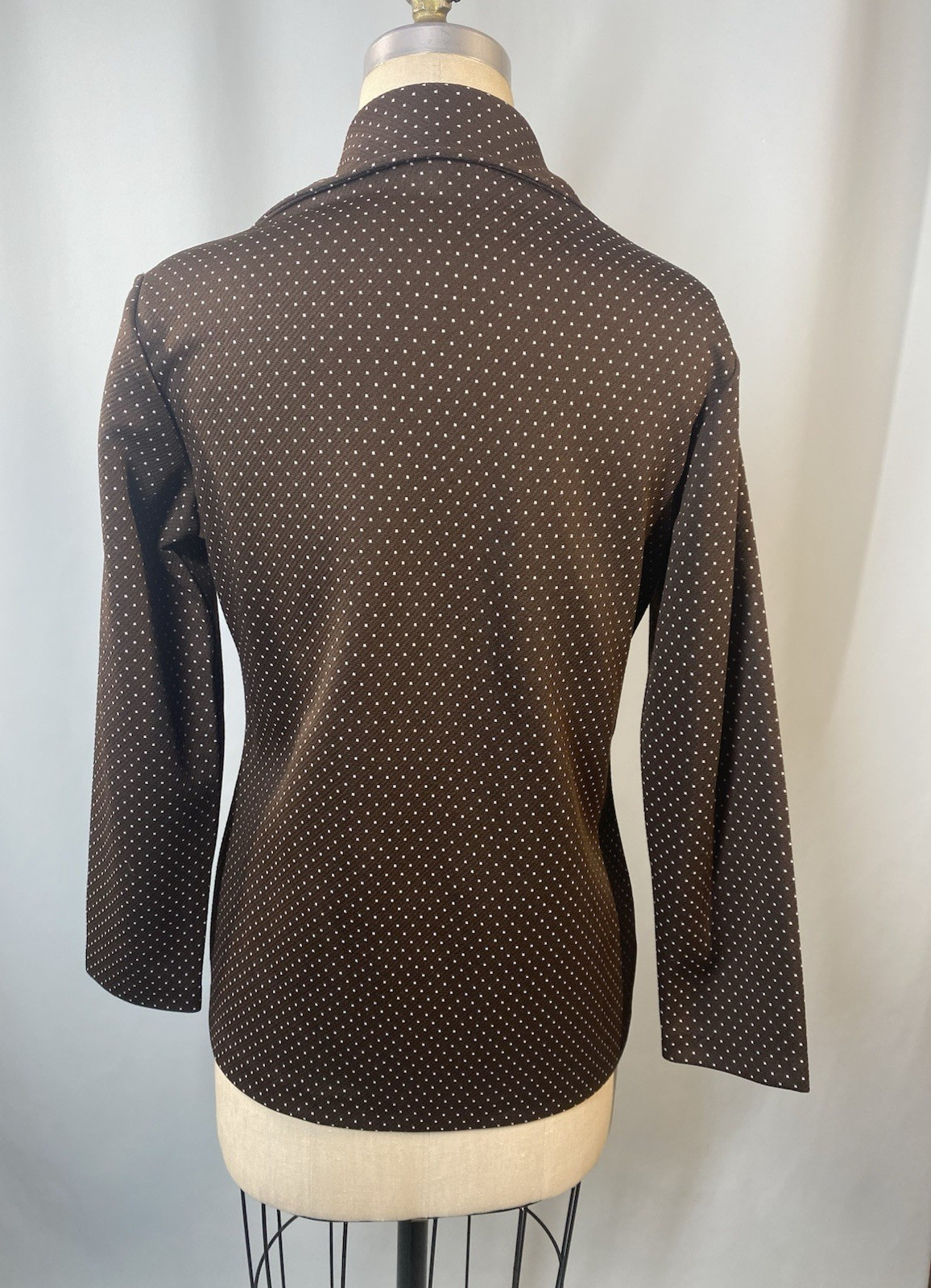 Women’s Vintage Top SIZE LARGE 14 brown polka dot yoke 60s 70s point collar