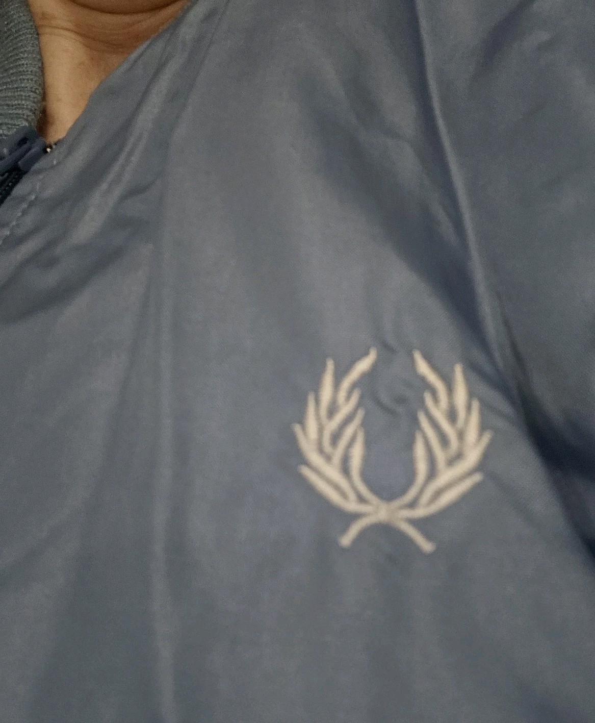 Fred Perry Bomber Jacket Baby Blue Upcycled Embroidered Sleeves M