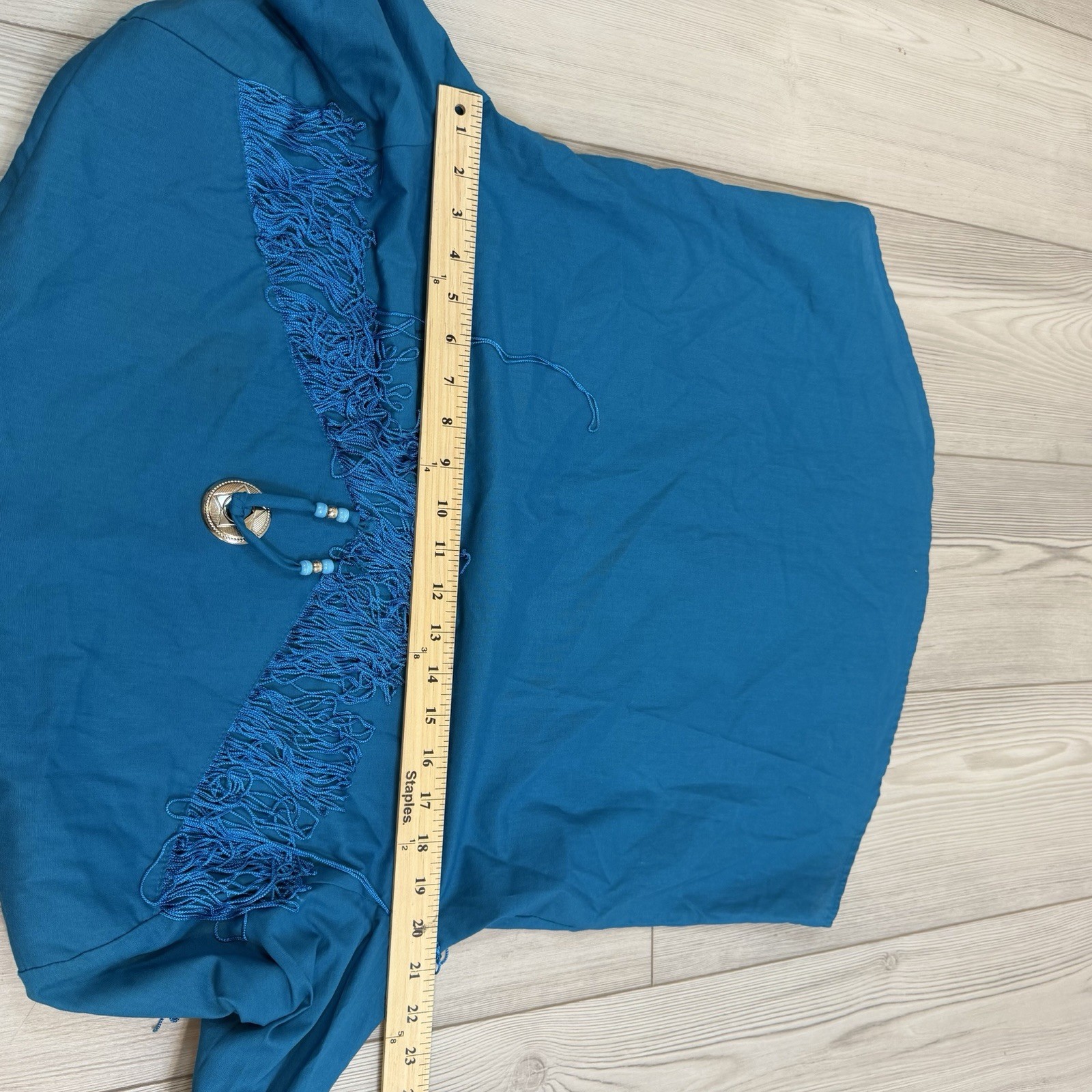 Vintage Western Collection Blue w/ Fringe Embroidered Bolo Long Sleeve Meduim