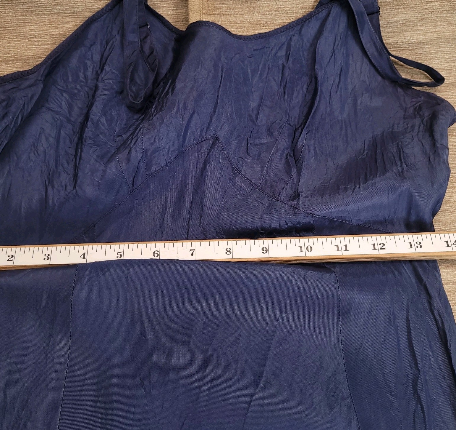 VTG 1940’s Blue Satin Taffeta Pinup Lingerie Full Slip Bias Dress Gown Capri 34