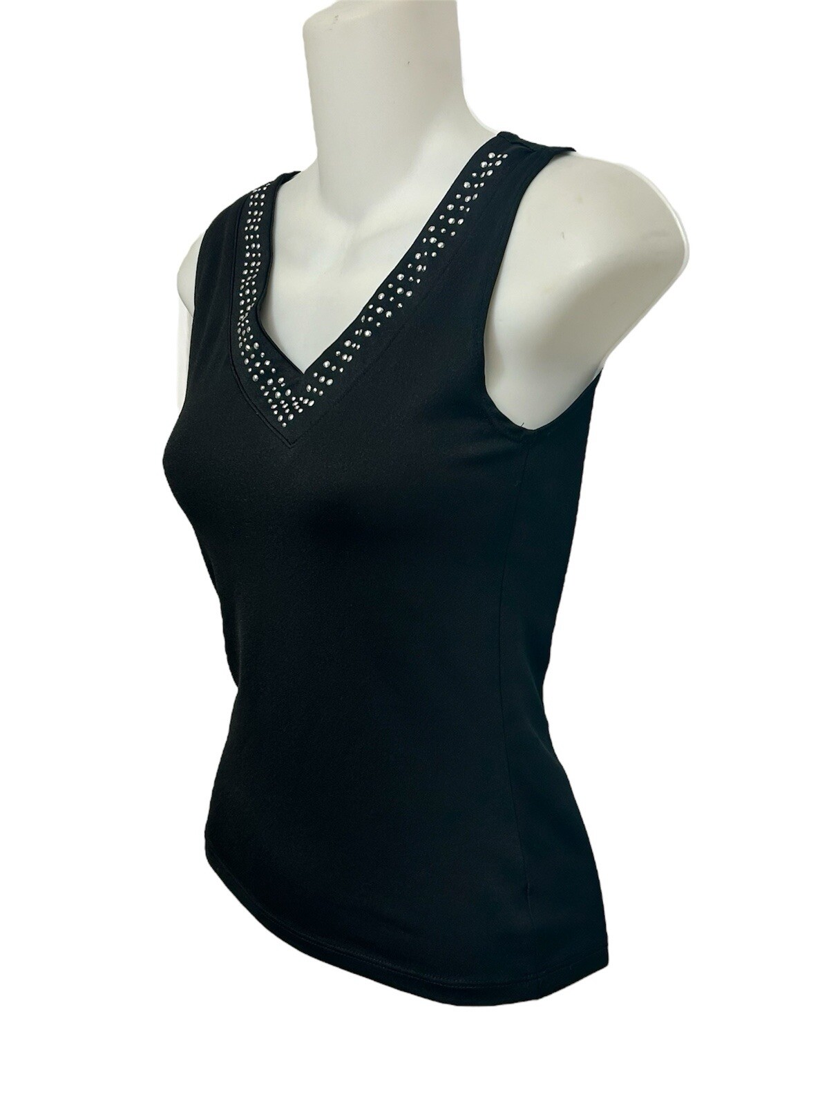 Vintage Y2K 90s Formula X Silver Studded Offset VNeck Black Top Small