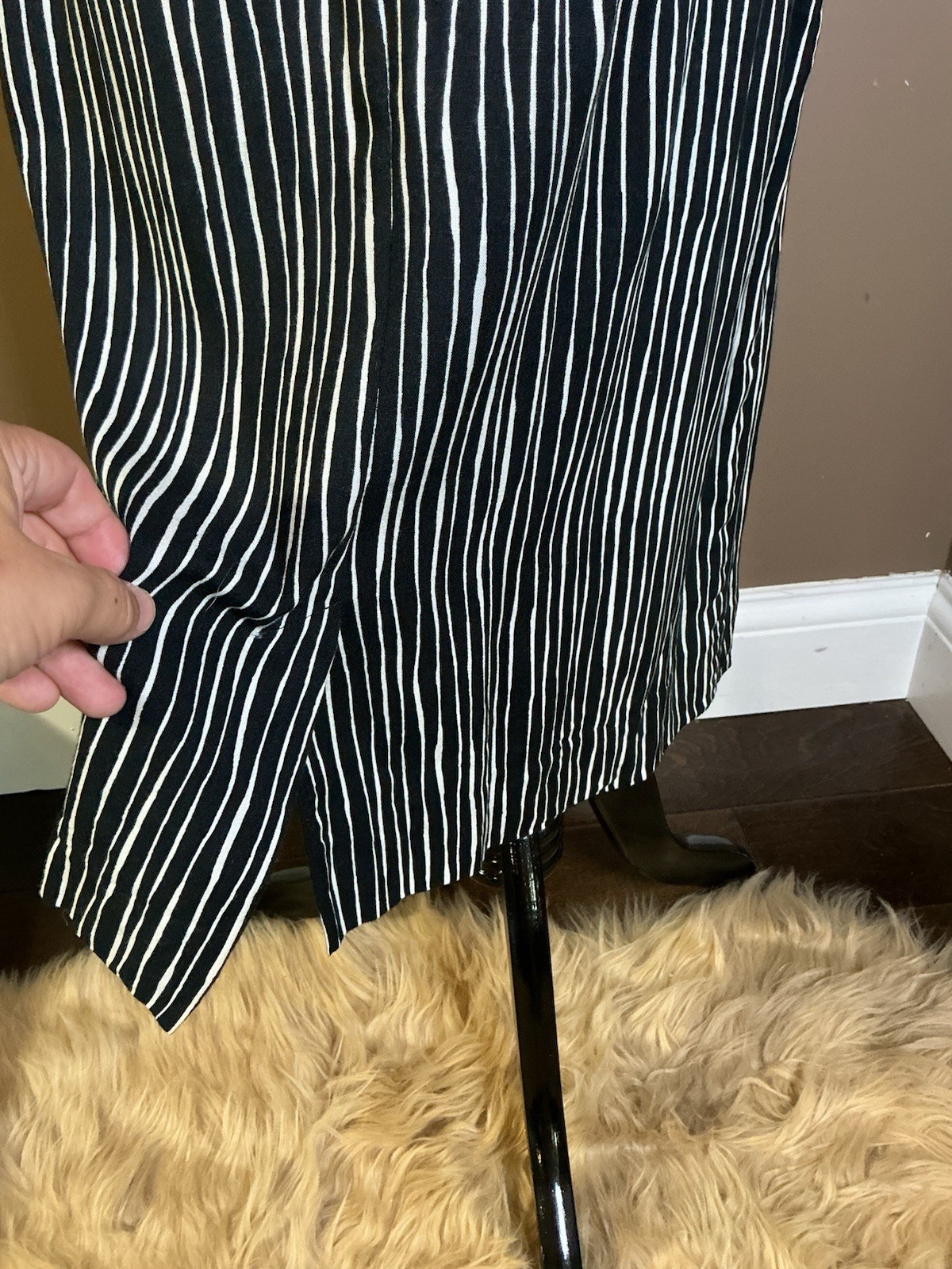 Vintage Petites By Willi 80s 90s Belted Black White Striped Shirt Dress